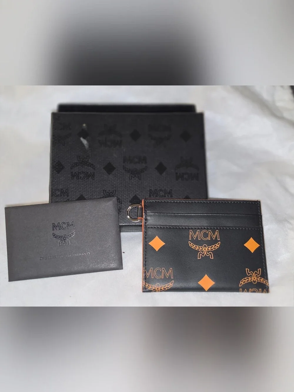 NWOT - MCM Black Card Holder with Orange Logo Accents